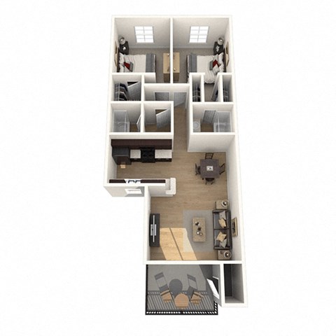 Floor plan for 2 beds, 2 baths, 865 sqft